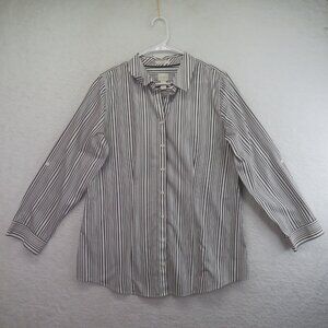 Chicos Shirt Womens Large Black White Stripe No Iron Blouse Long Sleeve‎ Button